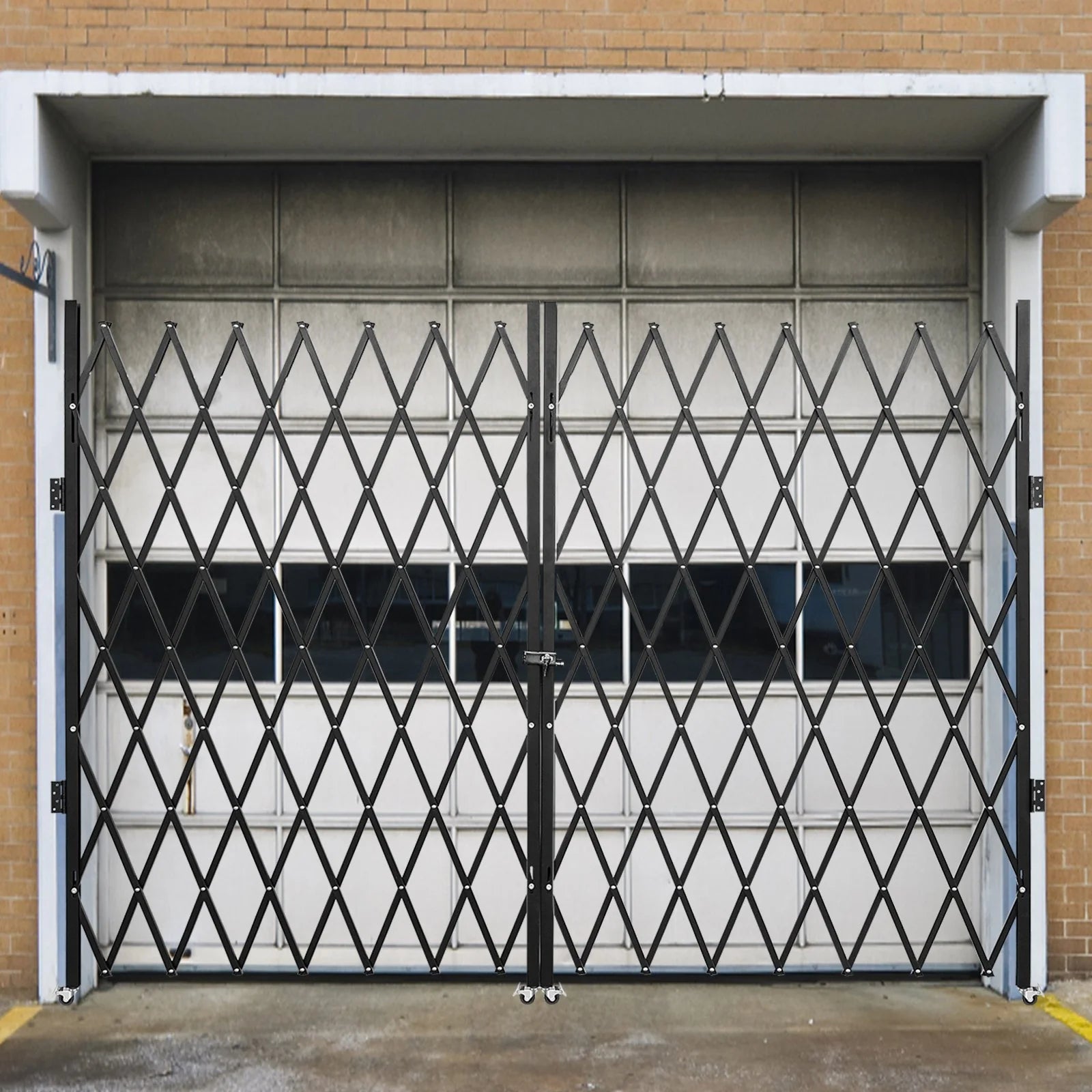 VEVOR Double Folding Security Gate, 7.1' H X 12.5' W Folding Door Gate, Steel Accordion Security Gate, Flexible Expanding Security Gate, 360¡Ã Rolling Barricade Gate, Scissor Gate or Door with Keys
