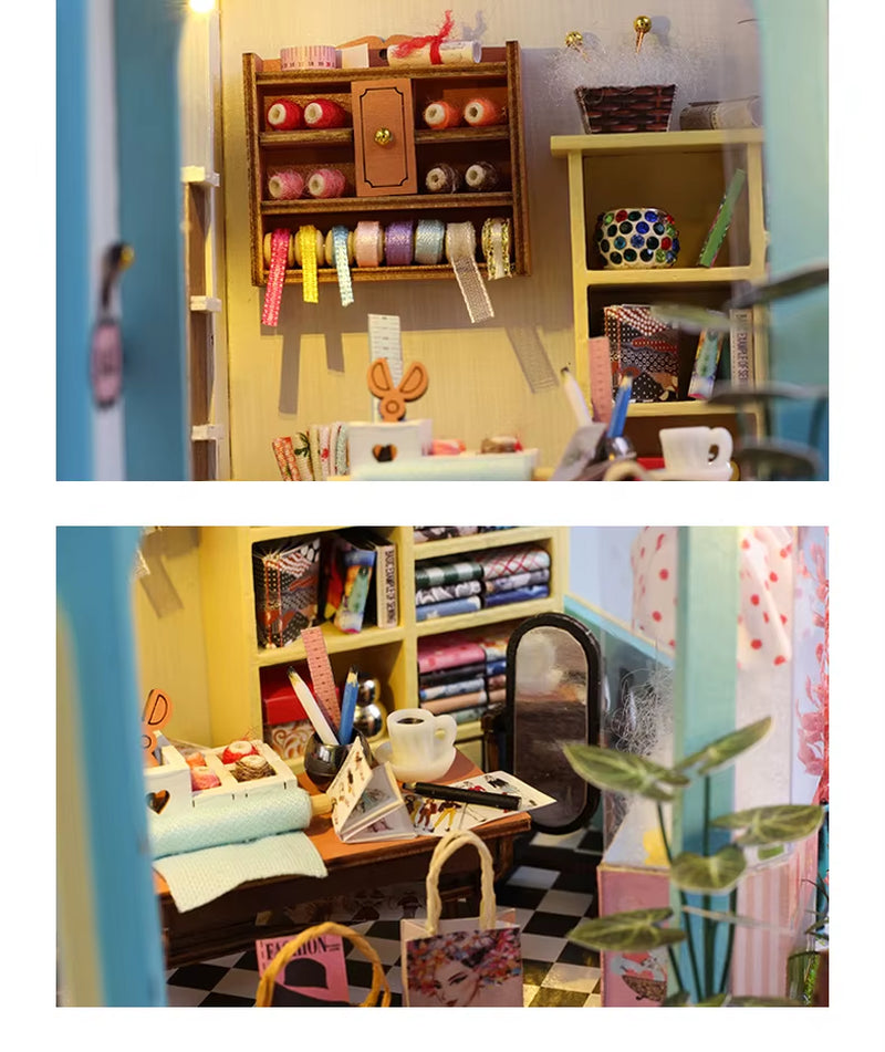 Doll House Miniature Building DIY Hut Christmas Cabin Houses Bookstand Doll House Creative Puzzle Bookshelf Insert Birthday Gift
