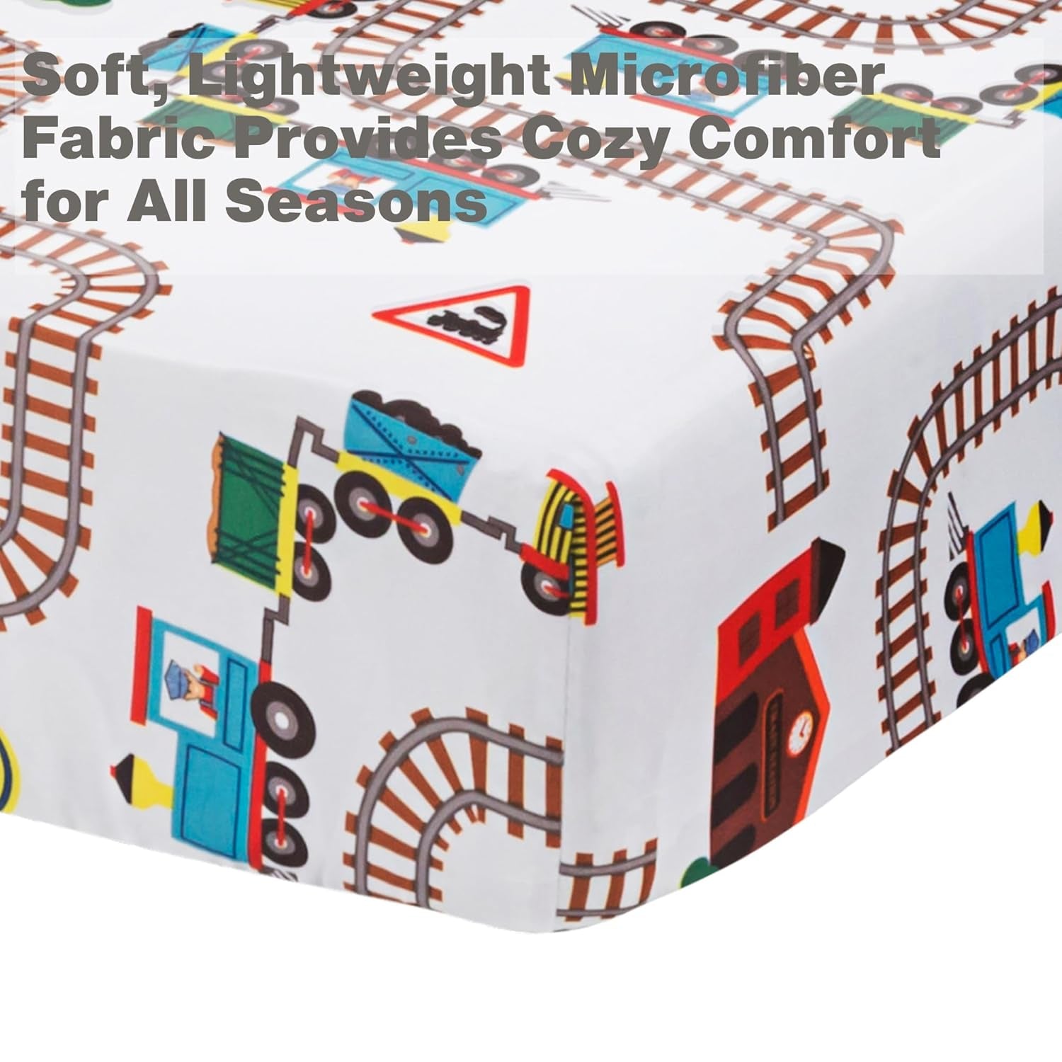 Toddler Fitted Sheet and Pillowcase Set -Choo Choo Train- Soft Breathable Microfiber Toddler Sheet Set