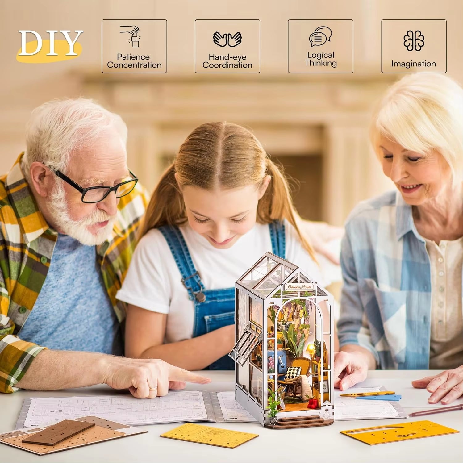 Rolife DIY Book Nook Wooden Miniature Doll House for Bookshelf Insert Furniture