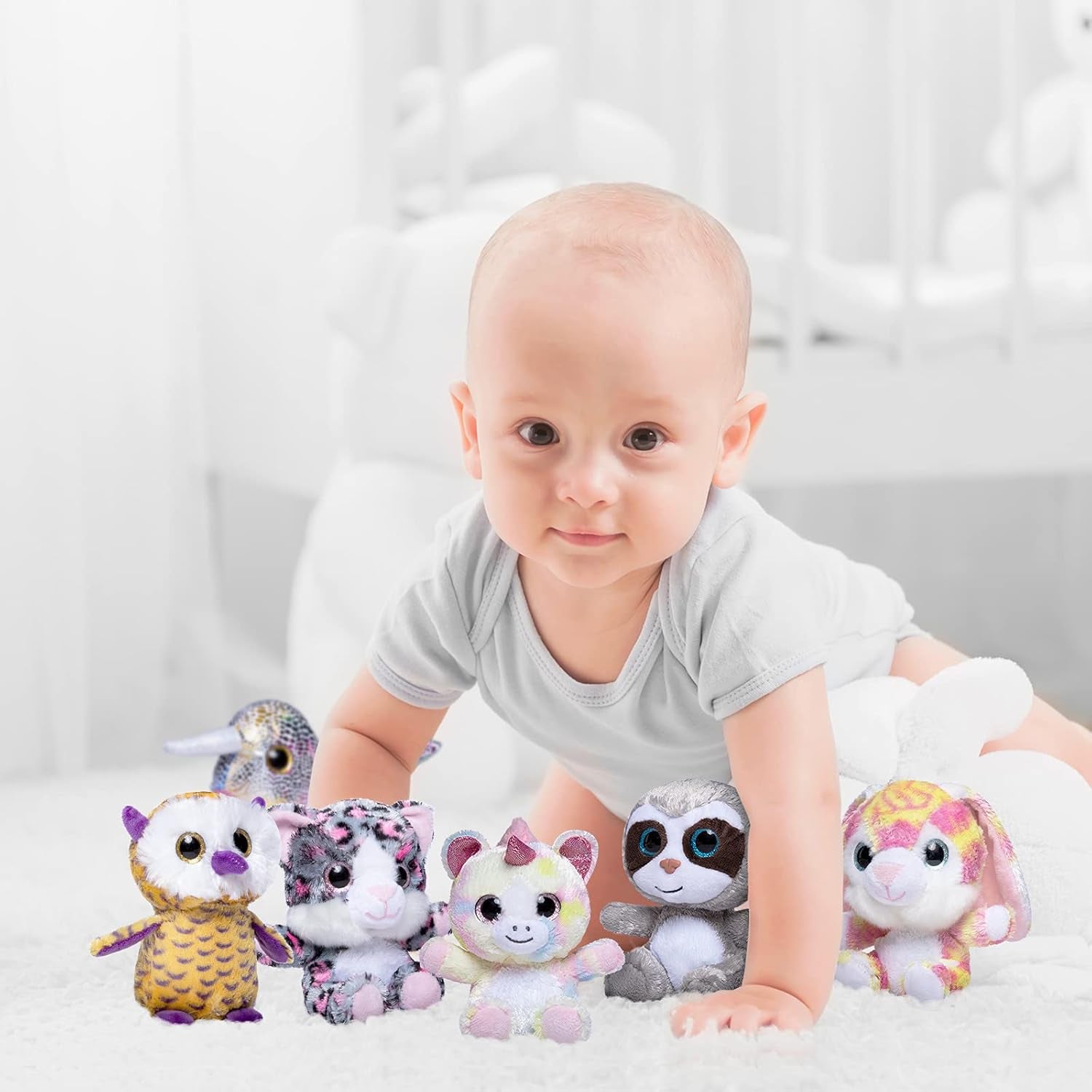 7Inch Cute Stuffed Animals Plush Toys Set, 6 Pcs Small Stuffed Animal Bulk Unicorn/Narwhal/Bunny/Owl/Sloth/Cat Plush Animal, Super Soft & Durable Stuffed Toys for Kids Girls Boys