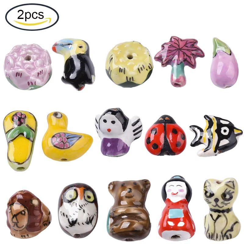 2-5PCS Handmade Porcelain Beads Famille Rose Style Monkey Camel for Jewelry Making Colorful Bead Ceramic Beads