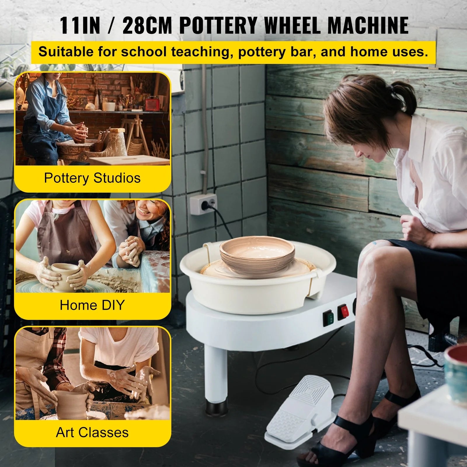 VEVOR Pottery Wheel 11In Ceramic Wheel Machine Lift Legs Foot Pedal DIY Tool Kit