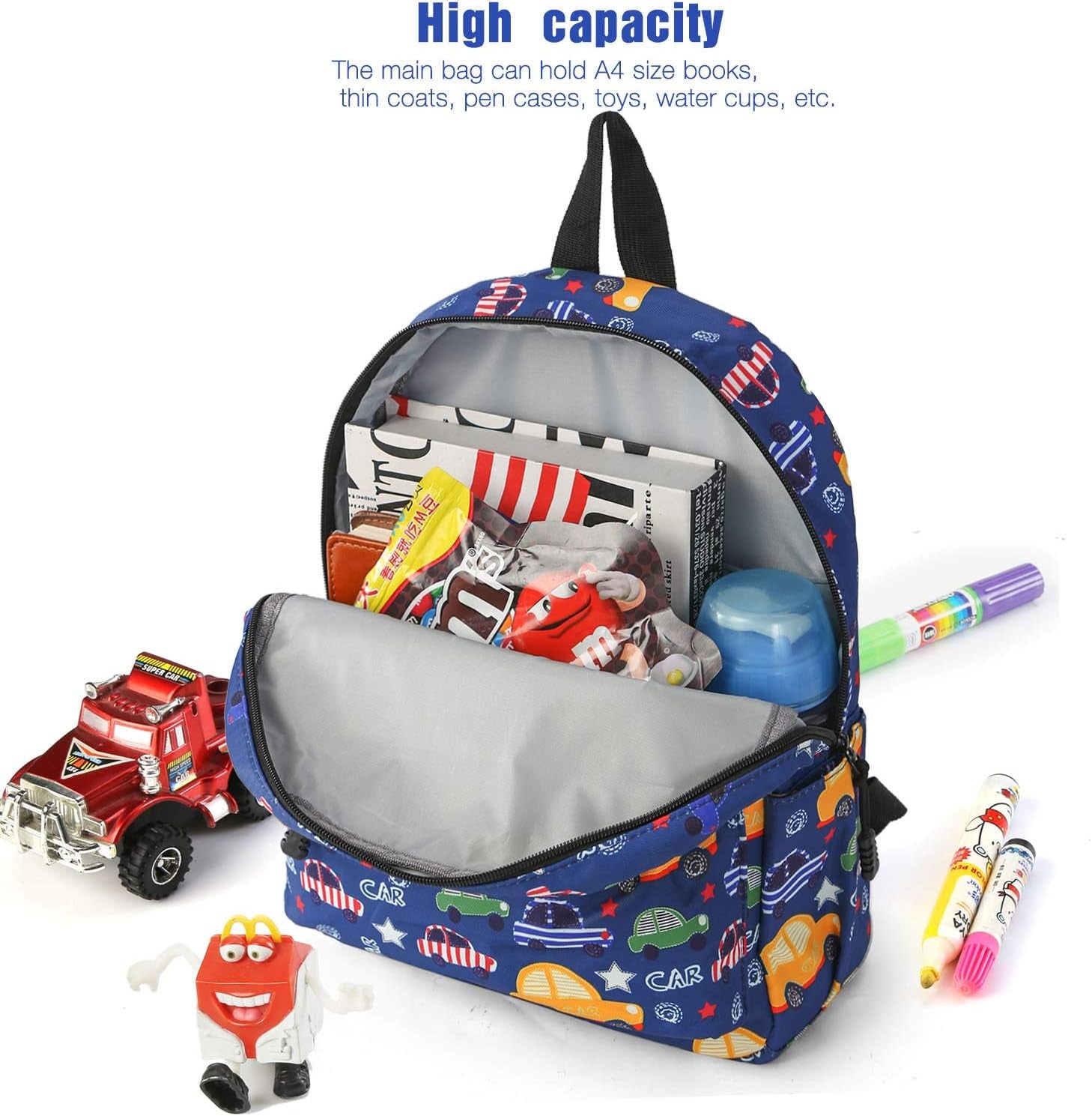 Children'S Cute Canvas Backpack Toddler Backpack (M, Blue Car)