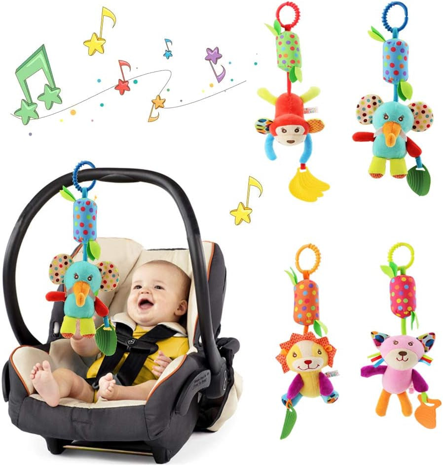 Baby Toys Infant Sensory Games Car Seats Stroller Crib Activities Montessori Learning Education Travel Essential Birthday Gifts for Newborns Toddlers Boys Girls Ages 3+ Months, Pack of 4