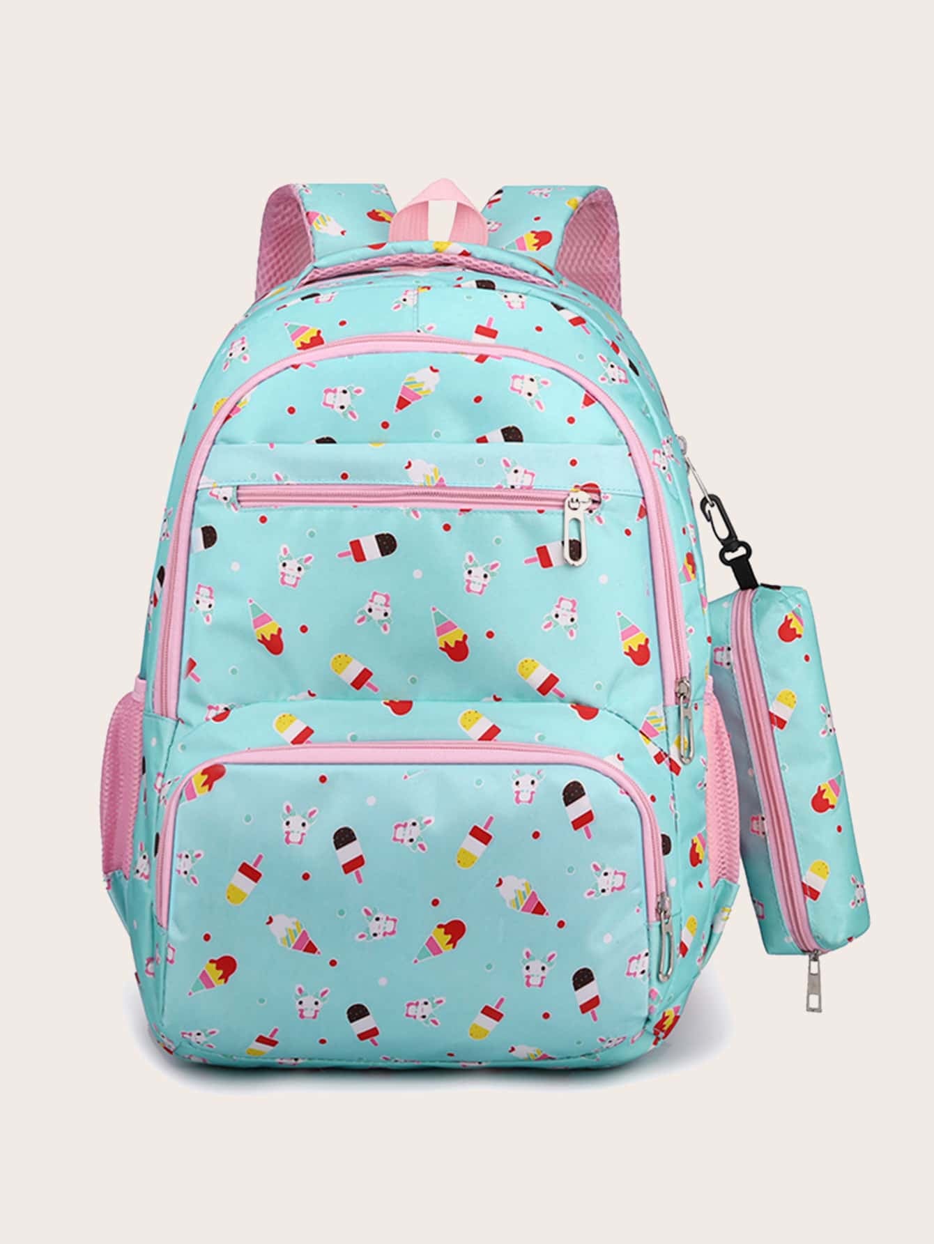3Pcs Ice Cream Pattern Fashionable Backpack with Shoulder Bag and Coin Purse