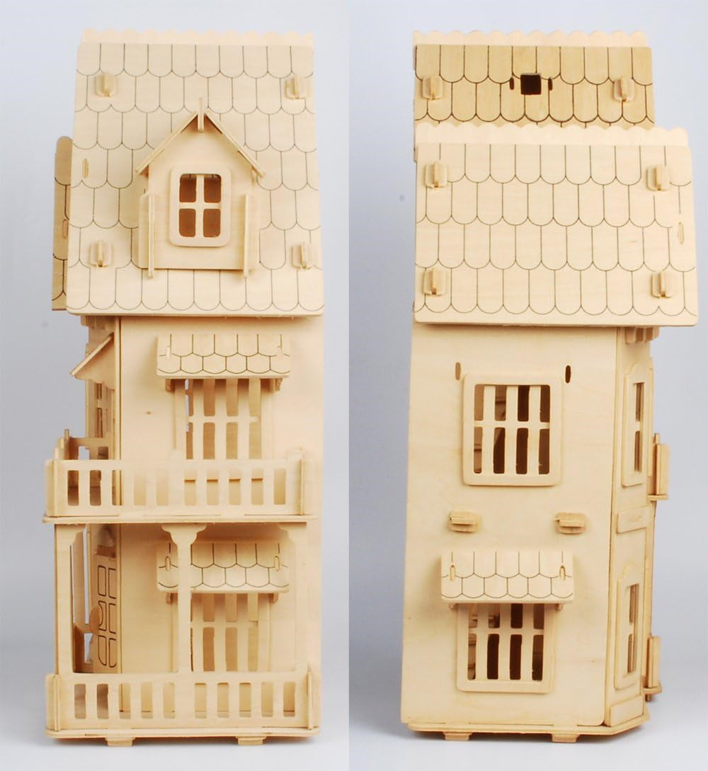 Nwfashion Childrens 17 Wooden 6 Rooms DIY Kits Assemble Miniature Doll House