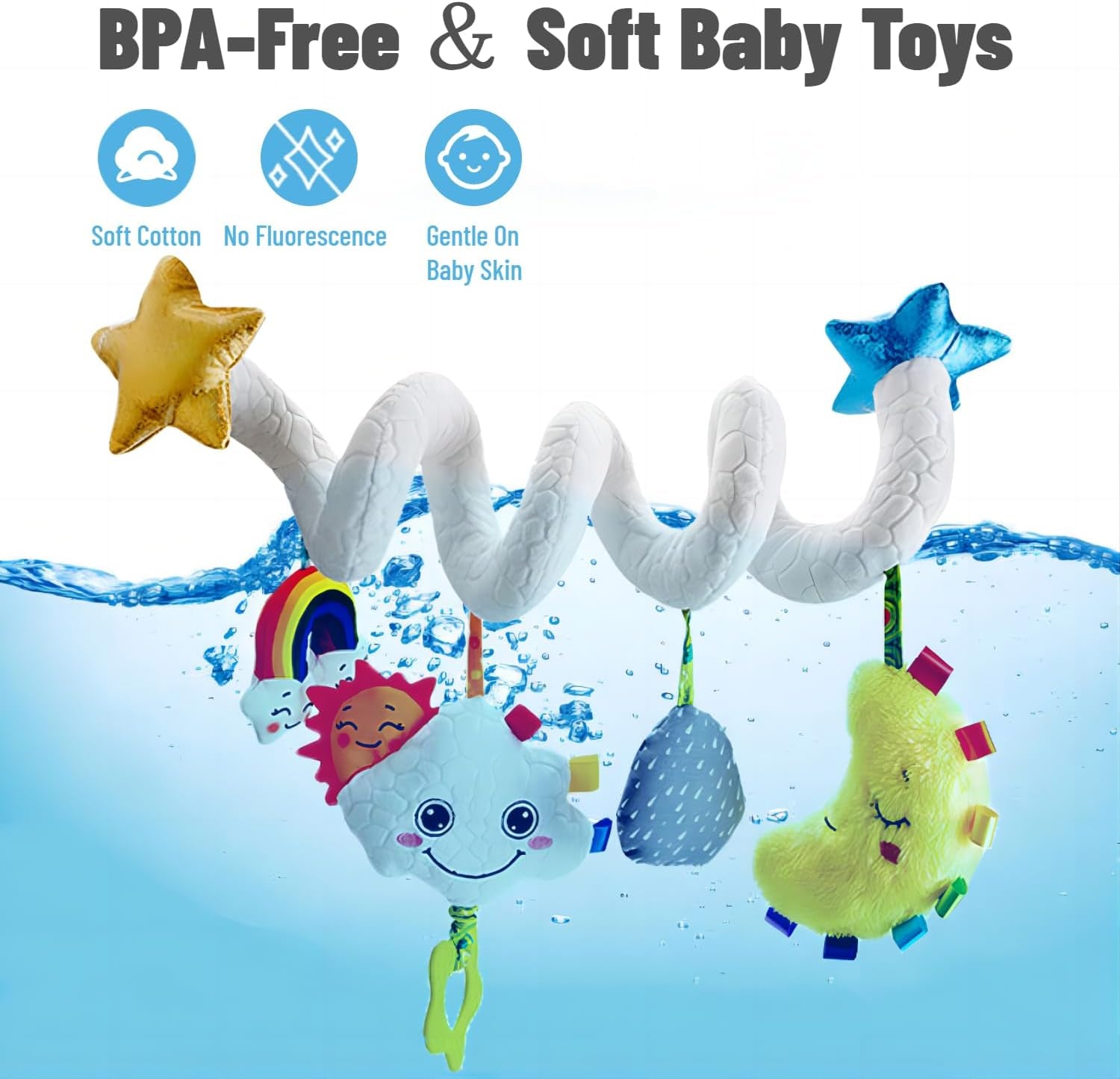 Baby Car Seat Toys Newborn Toys, Stroller Toys Baby Toys 0-6 Months, Infant Spiral Plush Toys Hanging Stroller Toys for Carseat Crib Bar Bassinet - Colorful Star