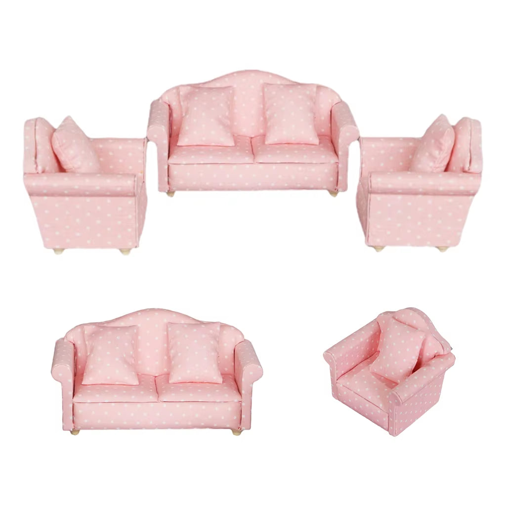 Miniature Sofa Set for 1:12 Doll House Living Room Life Scene Decorative