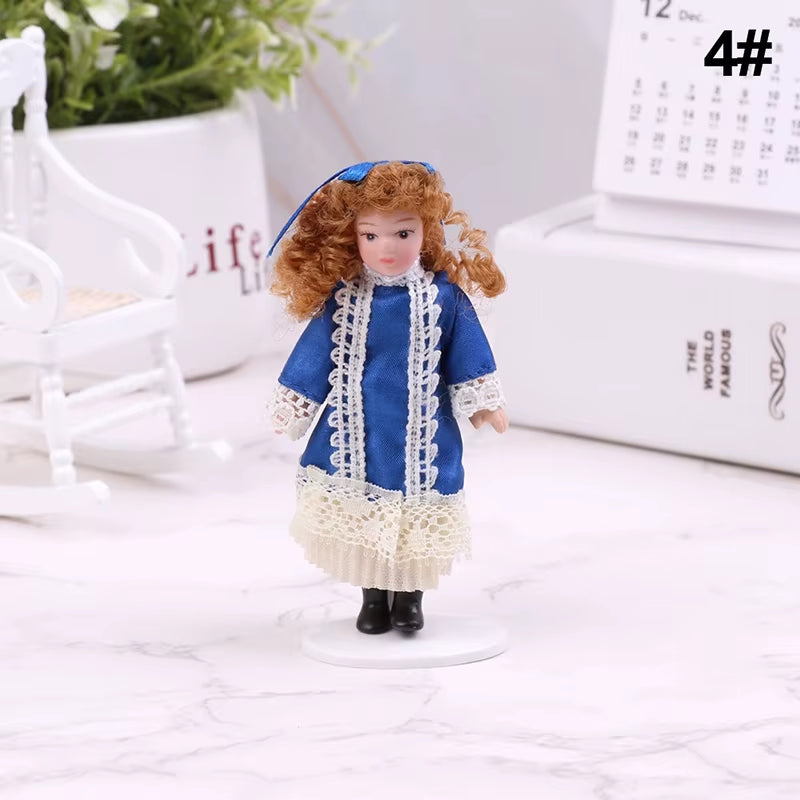 1/12 Dollhouse Miniature Porcelain Doll People Model Beautiful Youth Boy Girl Decor Doll House Toy