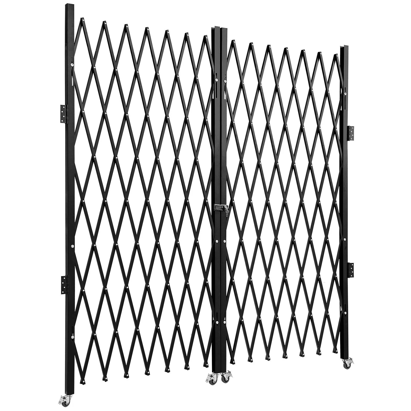 VEVOR Double Folding Security Gate, 7.1' H X 12.5' W Folding Door Gate, Steel Accordion Security Gate, Flexible Expanding Security Gate, 360¡Ã Rolling Barricade Gate, Scissor Gate or Door with Keys