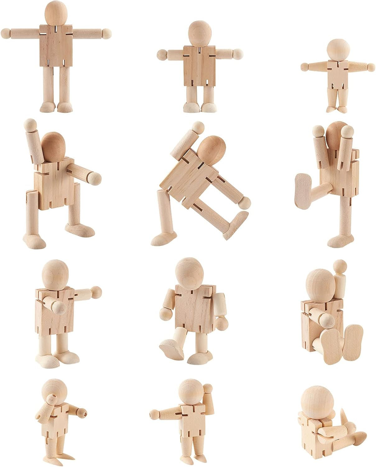 12Pcs Unfinished Wood Robot Dolls - Wooden Figure Dolls for DIY Art Crafts Game Party Decoration