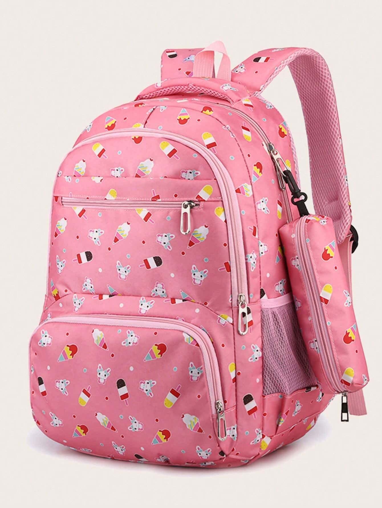 3Pcs Ice Cream Pattern Fashionable Backpack with Shoulder Bag and Coin Purse