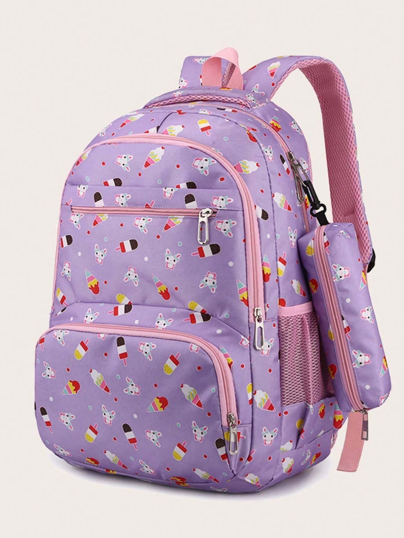 3Pcs Ice Cream Pattern Fashionable Backpack with Shoulder Bag and Coin Purse