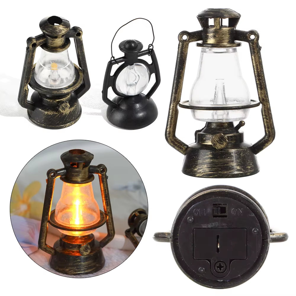 1:12 1:6 Scale Miniature Oil Lamp Dollhouse Accessories Mini Kerosene Lantern Doll House Decor Scene Ornaments Pretend Play