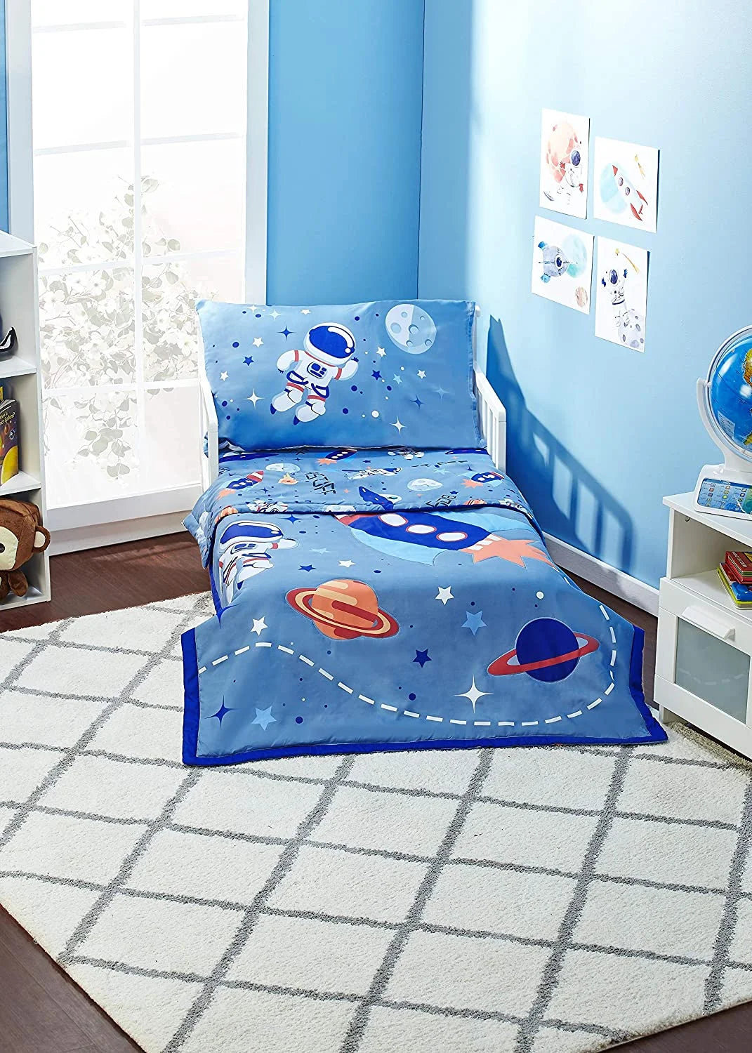 4 Piece Bedding Sets, Toddler Bed with Comforter, Top Flat Sheet, Fitted Bottom Sheet, Pillowcase