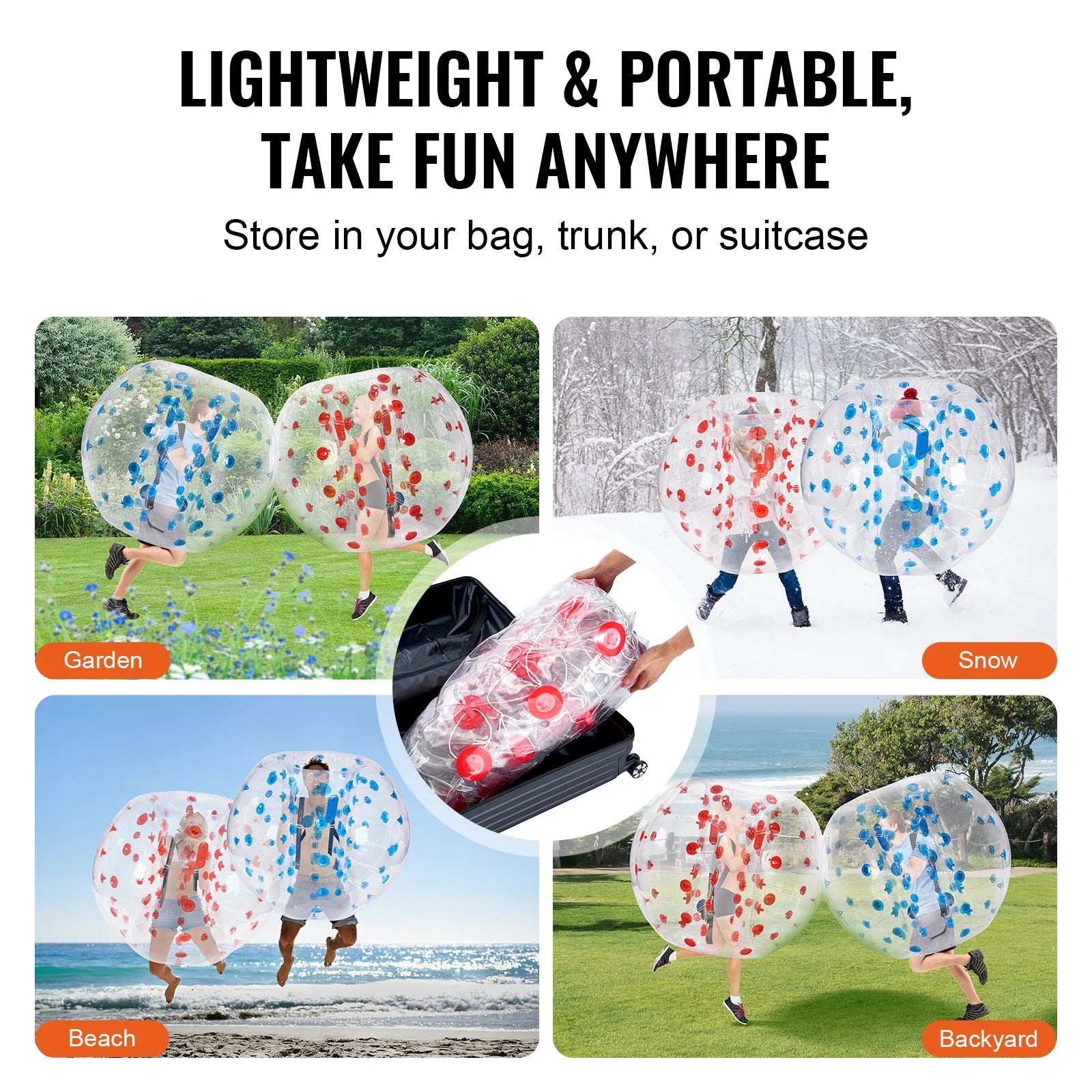 VEVOR Inflatable Bumper Balls 2-Pack, 5FT/1.5M Body Sumo Zorb Balls for Teen & Adult, 0.8Mm Thick PVC Human Hamster Bubble Balls for Outdoor Team Gaming Play, Bumper Bopper Toys for Garden, Yard, Park