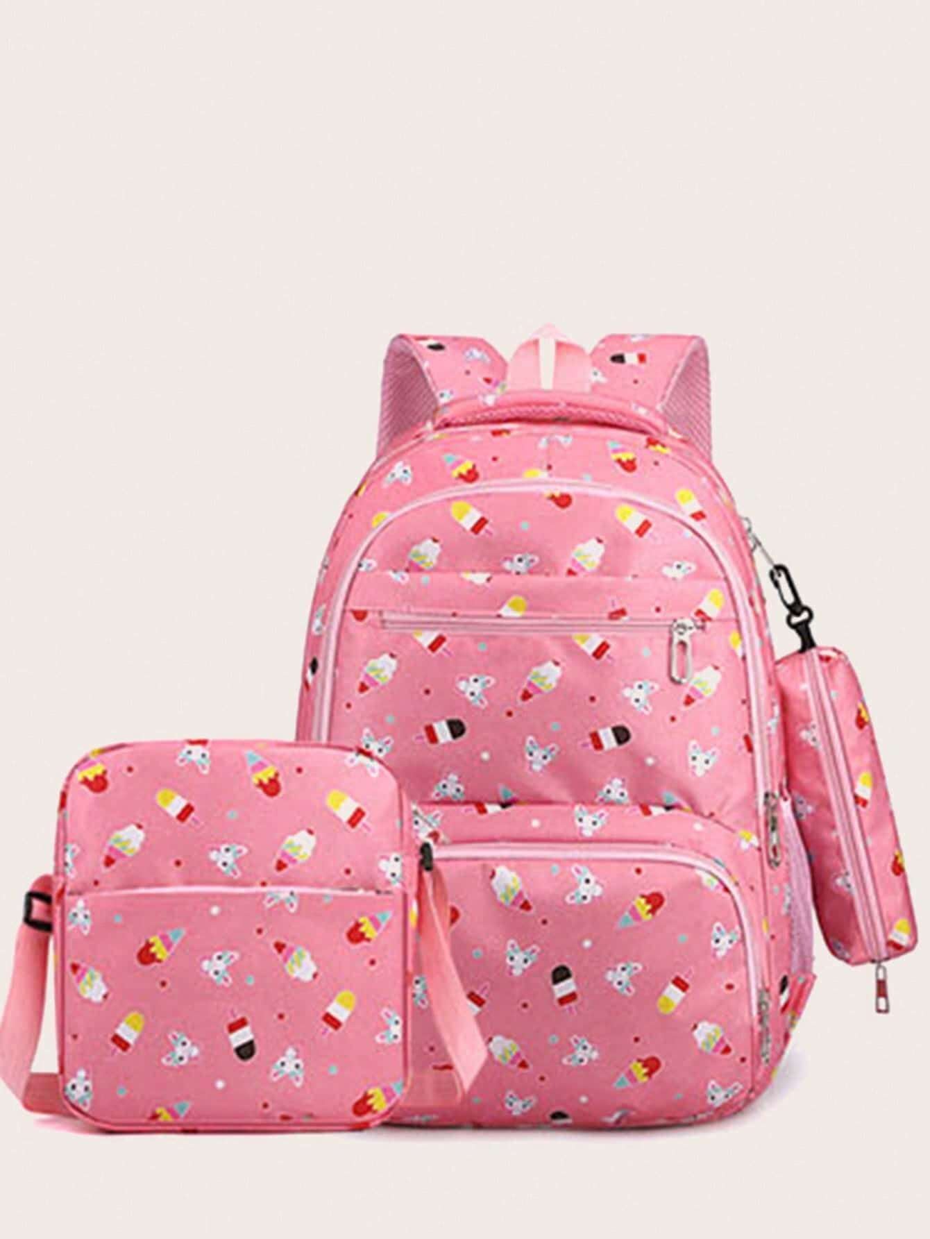 3Pcs Ice Cream Pattern Fashionable Backpack with Shoulder Bag and Coin Purse