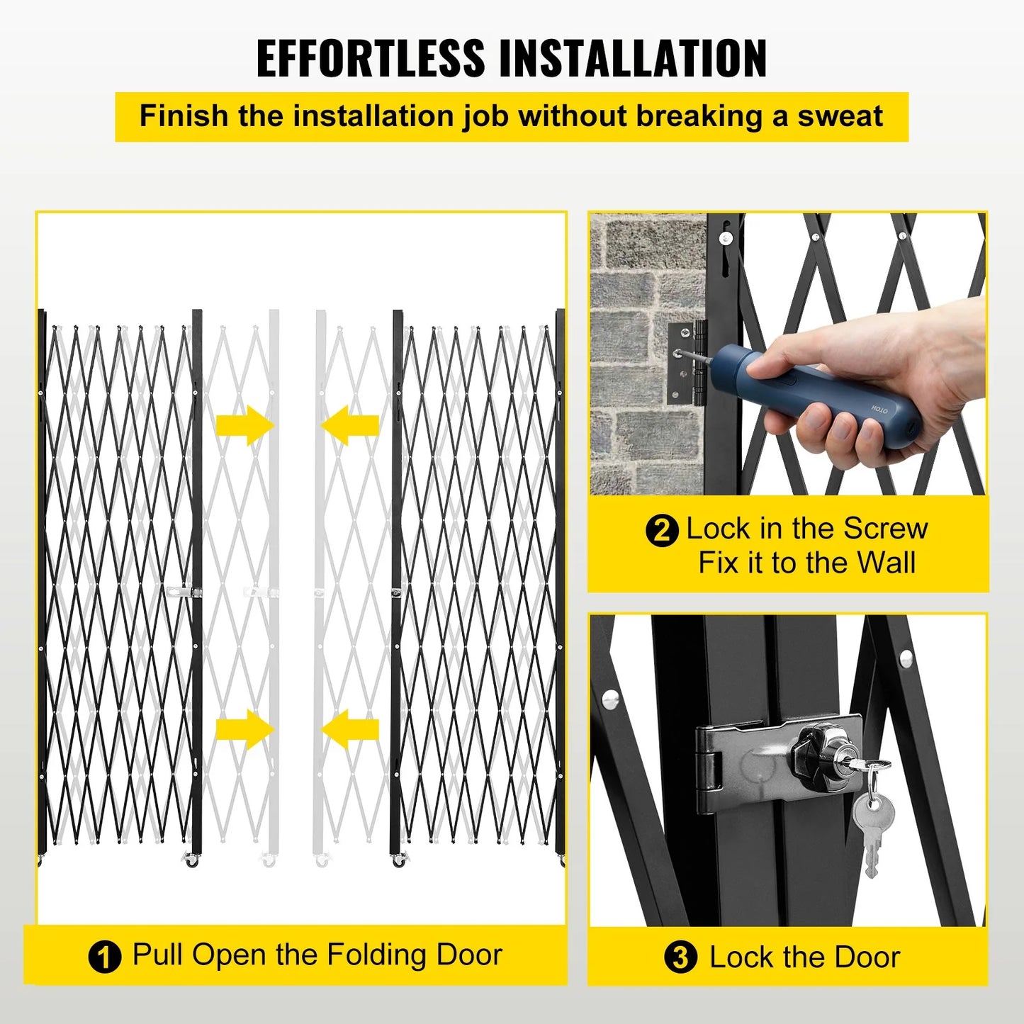 VEVOR Double Folding Security Gate, 7.1' H X 12.5' W Folding Door Gate, Steel Accordion Security Gate, Flexible Expanding Security Gate, 360¡Ã Rolling Barricade Gate, Scissor Gate or Door with Keys