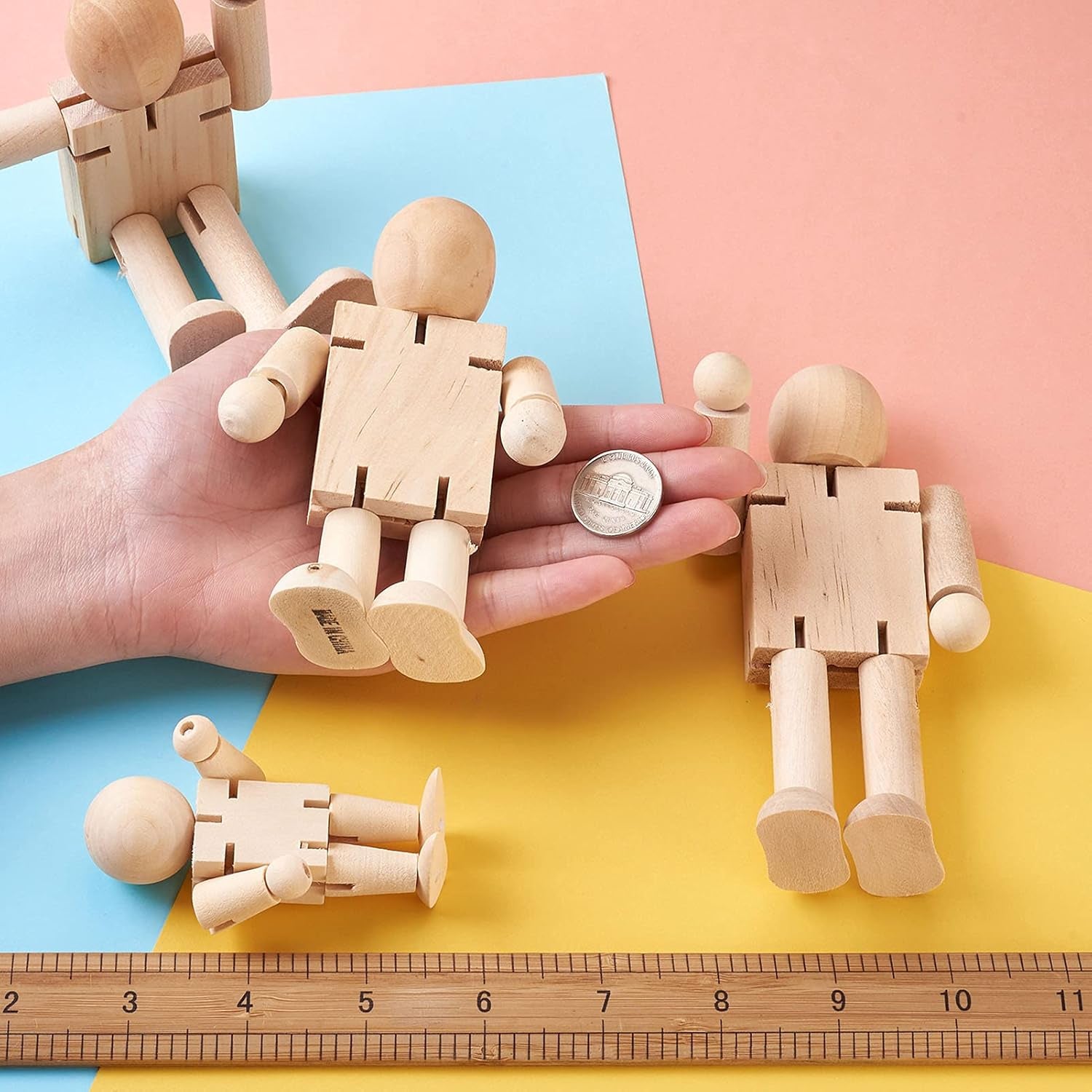 12Pcs Unfinished Wood Robot Dolls - Wooden Figure Dolls for DIY Art Crafts Game Party Decoration