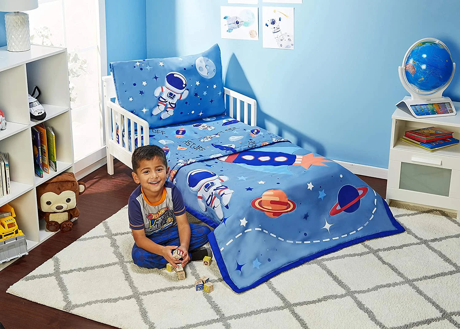 4 Piece Bedding Sets, Toddler Bed with Comforter, Top Flat Sheet, Fitted Bottom Sheet, Pillowcase