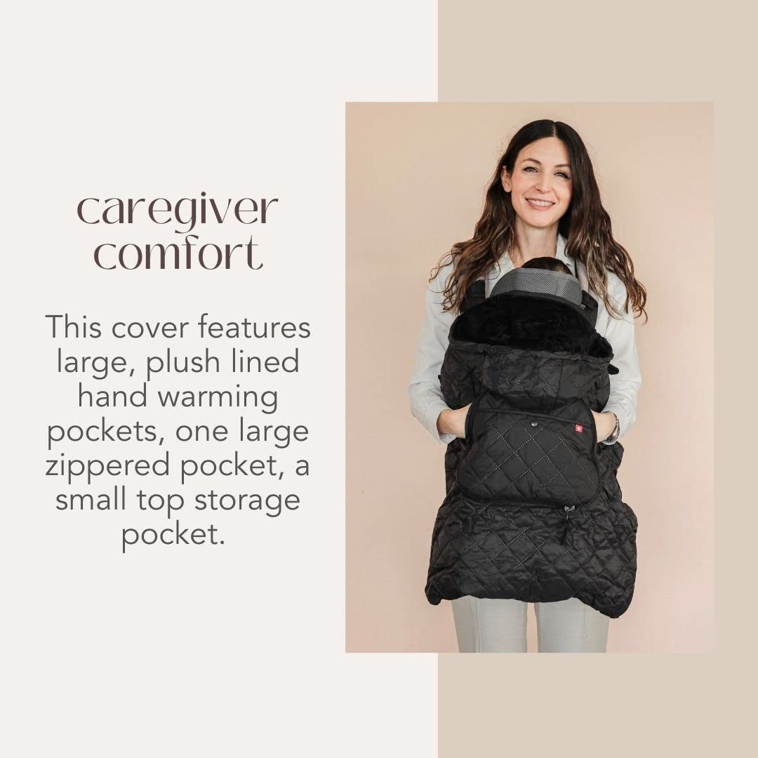 Universal Baby Carrier Cover, Fleece Lined, Waterproof and Windproof, Detachable Hood, 2 Storage Pockets, 2 Hand Pockets, Black
