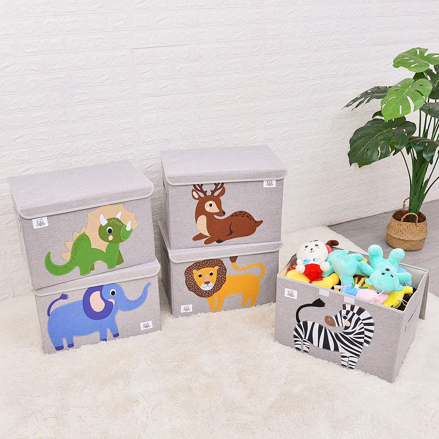 Foldable Large Kids Toy Chest with Flip-Top Lid, Collapsible Fabric Animal Toy Storage Organizer/Bin/Box/Basket/Trunk for Toddler, Children and Baby Nursery (Triceratops)