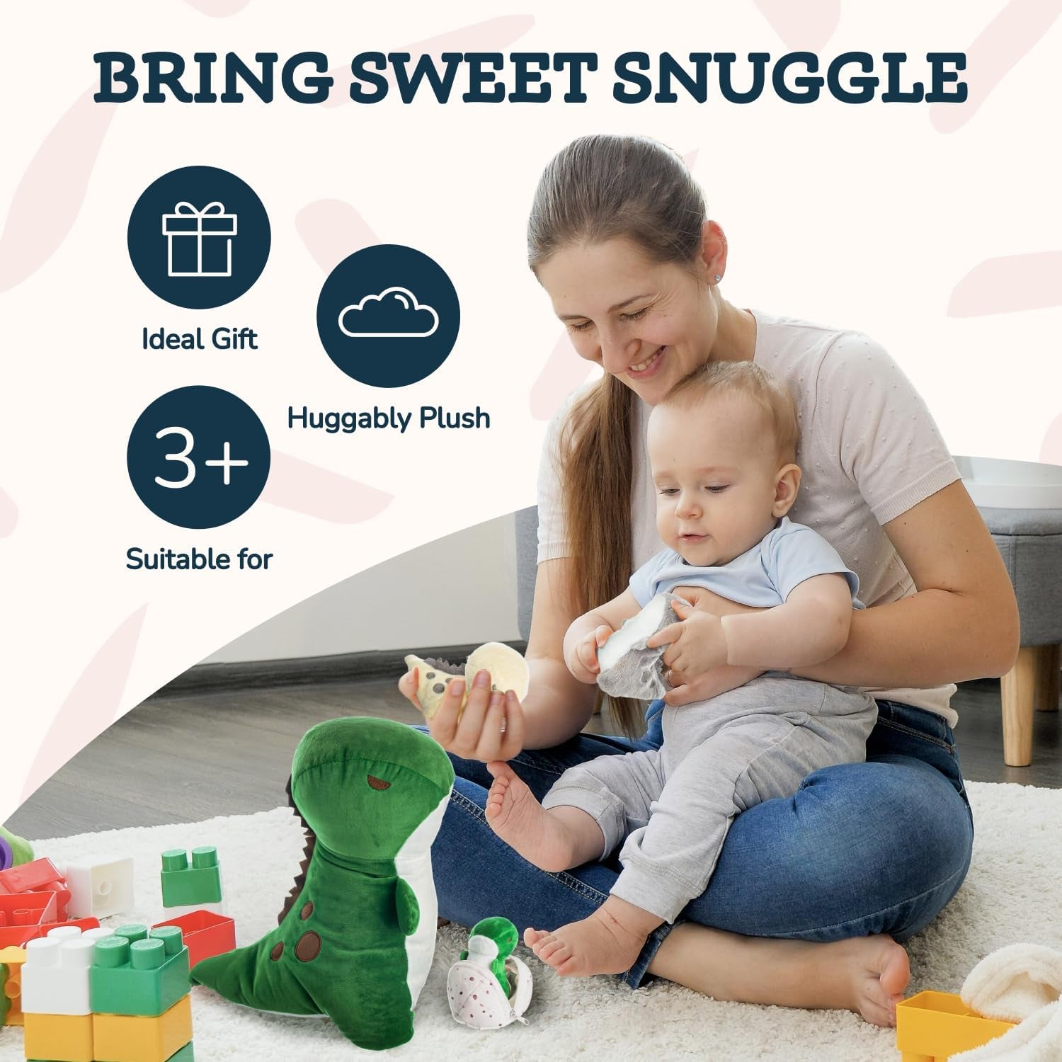 Dinosaur Stuffed Animals - T-Rex Mommy with 3 Babies in Her Tummy - Cuddly Dino Plushies for Imaginative Play - Plush Toys Suitable for Kids 3 Years Old and above - 10" X 8.5" X 11"