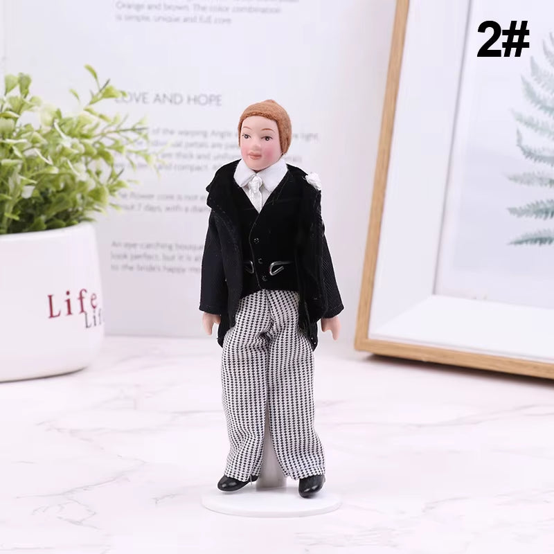 1/12 Dollhouse Miniature Porcelain Doll People Model Beautiful Youth Boy Girl Decor Doll House Toy