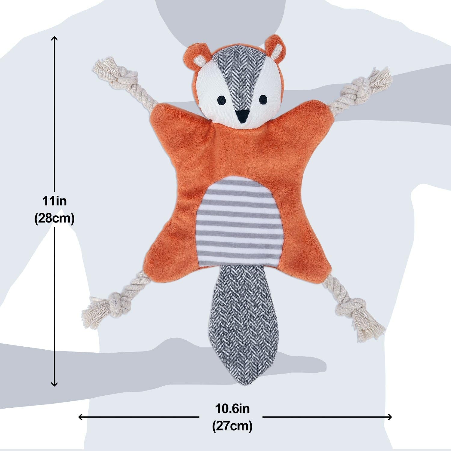 Squirrel Plush Toy, Stuffless Dog Chew Toy with Rope Knots, Crinkle Squeaky Toy for Small Dogs