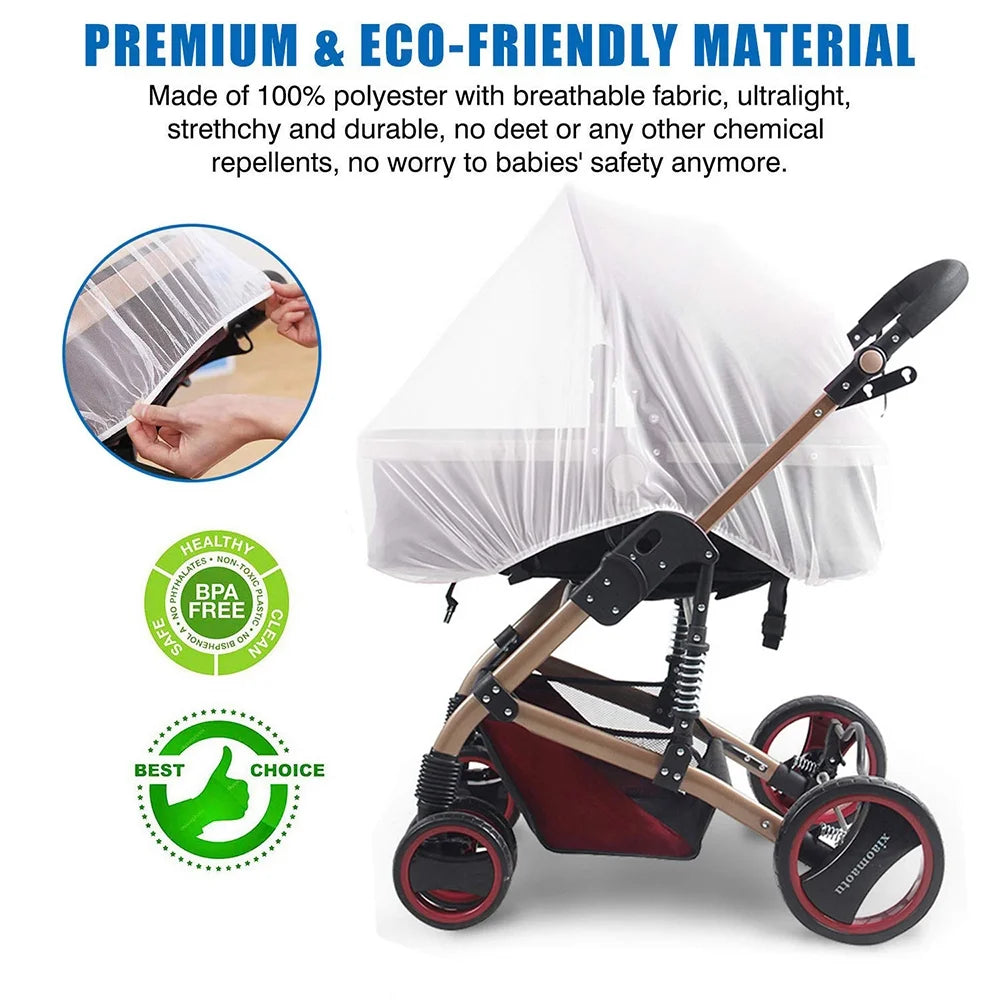 Baby Mosquito Net for Stroller Bug Protection Mesh Cover, White