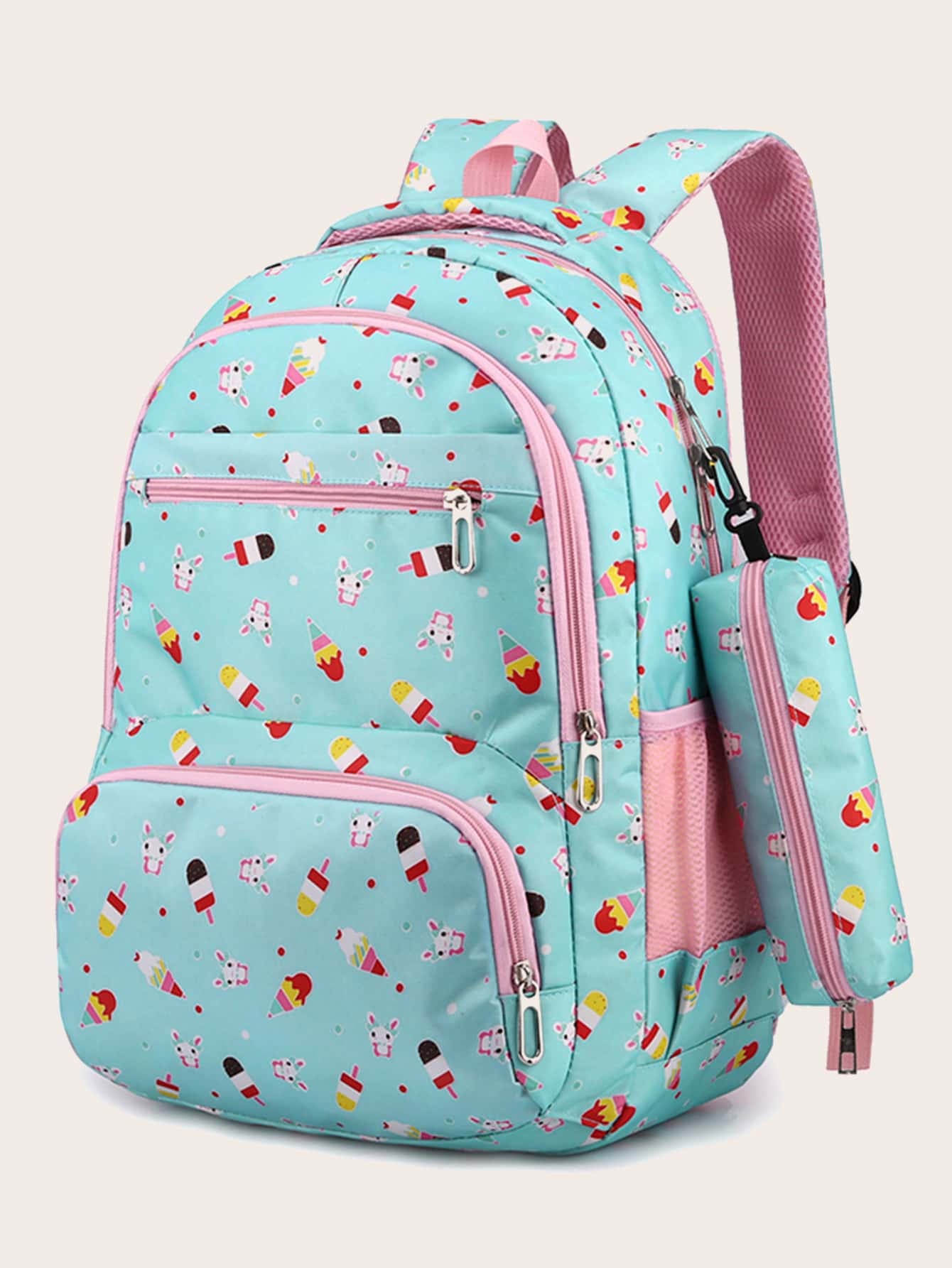 3Pcs Ice Cream Pattern Fashionable Backpack with Shoulder Bag and Coin Purse