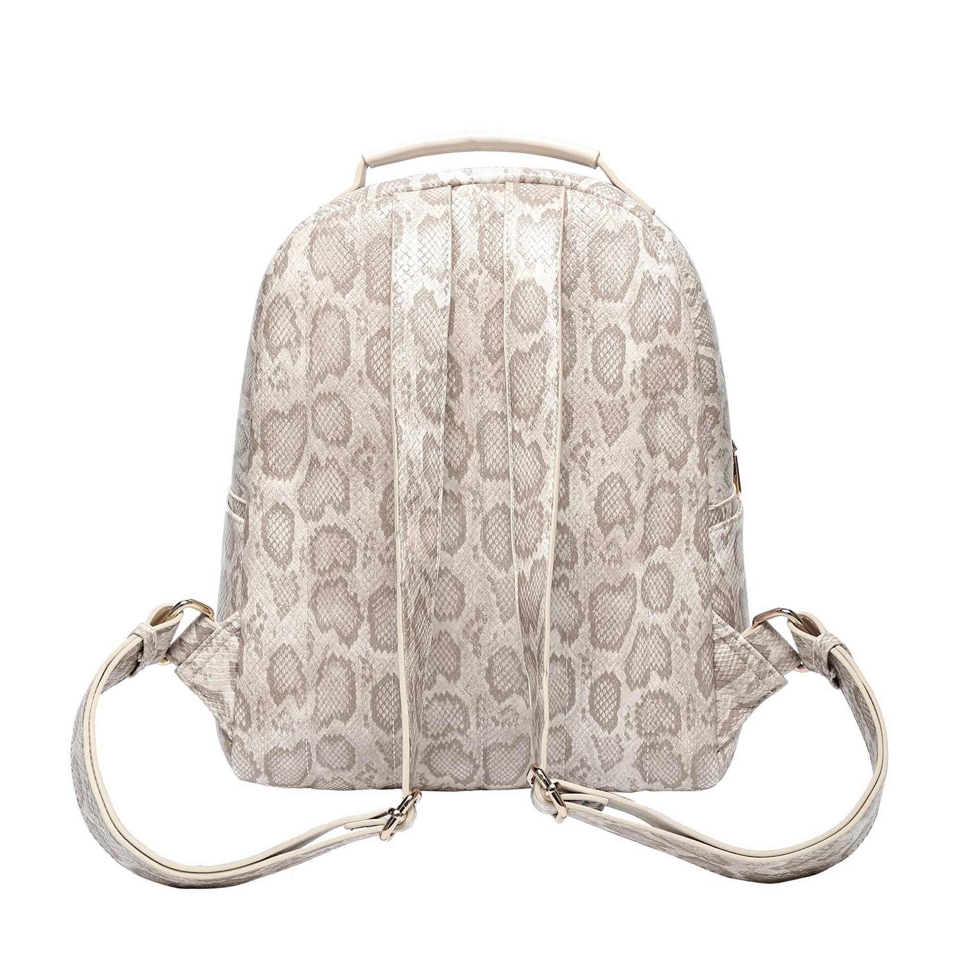Backpack Bag Luxury PU Vegan Leather Cream Snake