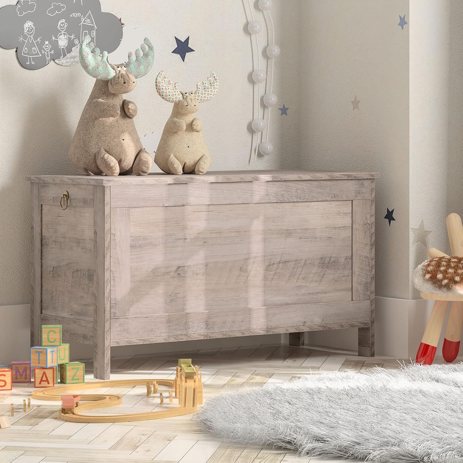 Toy Box, Retro Wooden Look Storage Chest with Safety Hinge, Entryway Storage Bench Supports 220 Lb, 29.9 X 15.7 X 18.9 Inches Toy Chest Organizer, Easy Assembly (Greige) BG75CW01G1