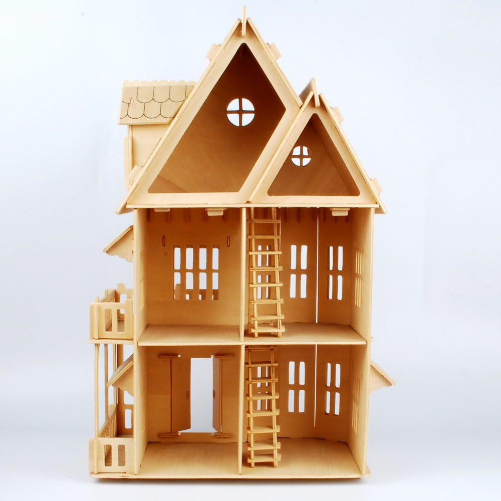 Nwfashion Childrens 17 Wooden 6 Rooms DIY Kits Assemble Miniature Doll House