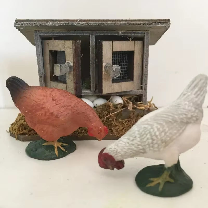 Doll House Mini Wooden Chicken House Mini Bonfire Miniature Manger Doll House Accessories Fairy Garden Yard Decoration