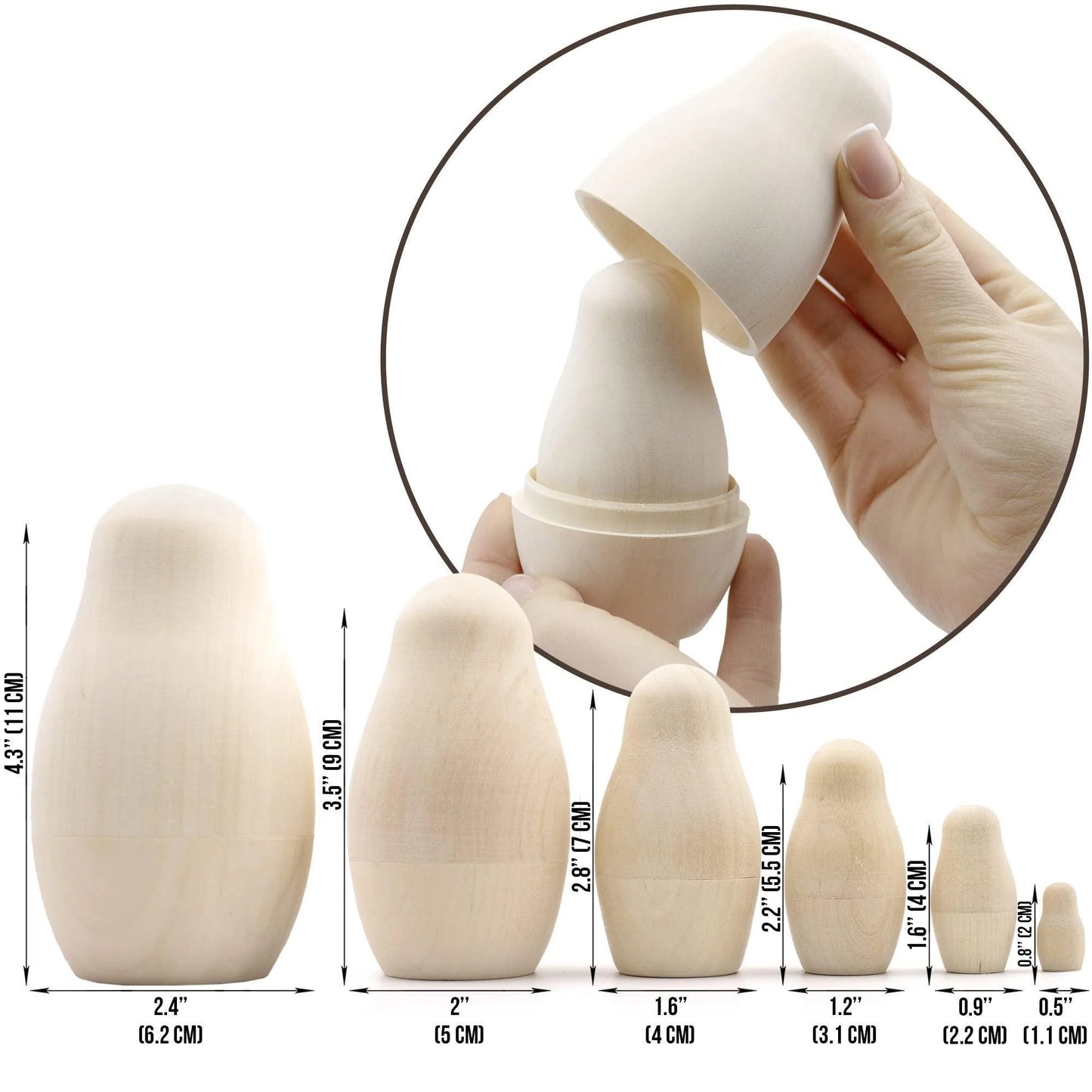 Blank Nesting Dolls Set 6 Pcs Unpainted Russian Nesting Dolls Matryoshka DIY