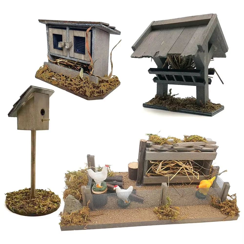 Doll House Mini Wooden Chicken House Mini Bonfire Miniature Manger Doll House Accessories Fairy Garden Yard Decoration