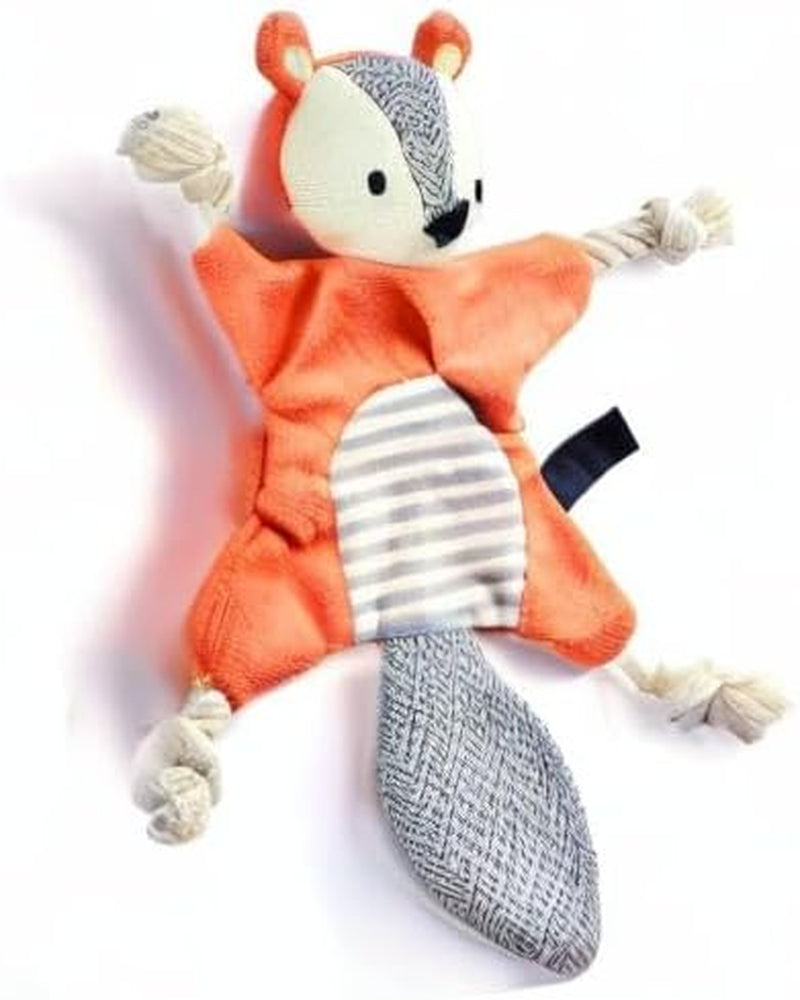 Squirrel Plush Toy, Stuffless Dog Chew Toy with Rope Knots, Crinkle Squeaky Toy for Small Dogs