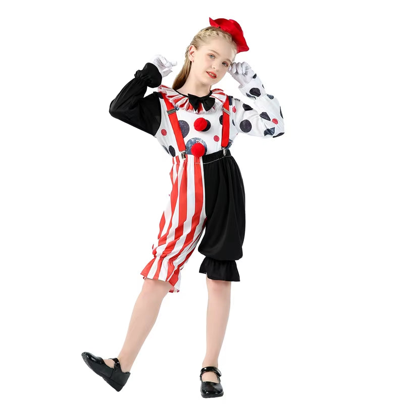 Toddler Creepy Clown Kid Costumes Clown Stage Clothes Set Halloween Children'S Clown Performance Cosplay Funny Play Costumes