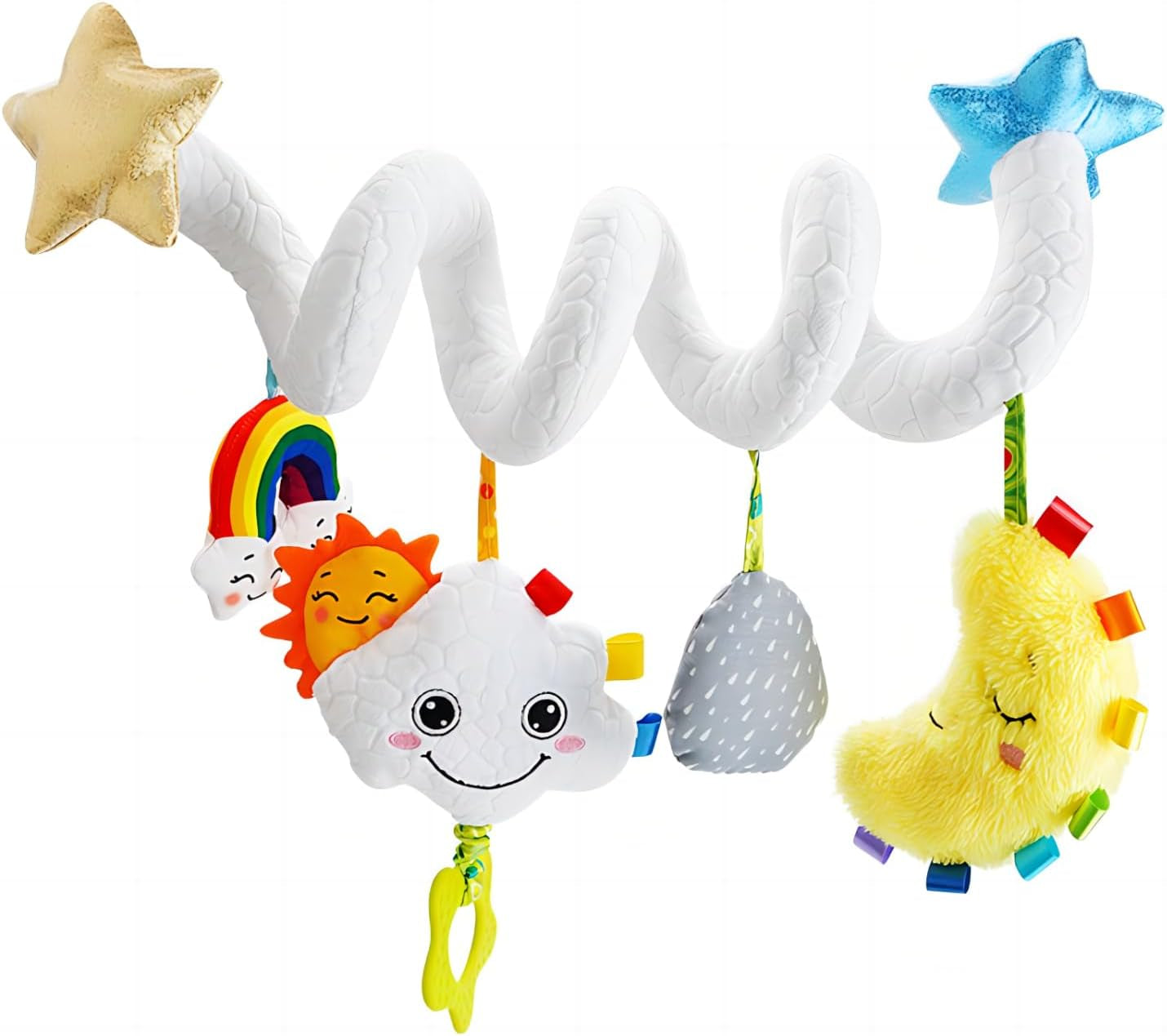 Baby Car Seat Toys Newborn Toys, Stroller Toys Baby Toys 0-6 Months, Infant Spiral Plush Toys Hanging Stroller Toys for Carseat Crib Bar Bassinet - Colorful Star