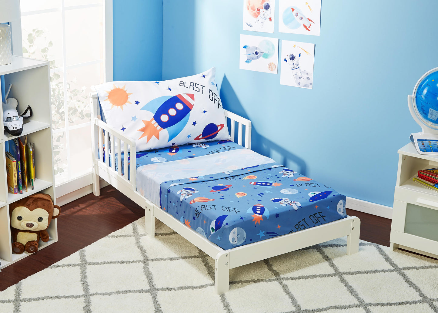 4 Piece Bedding Sets, Toddler Bed with Comforter, Top Flat Sheet, Fitted Bottom Sheet, Pillowcase