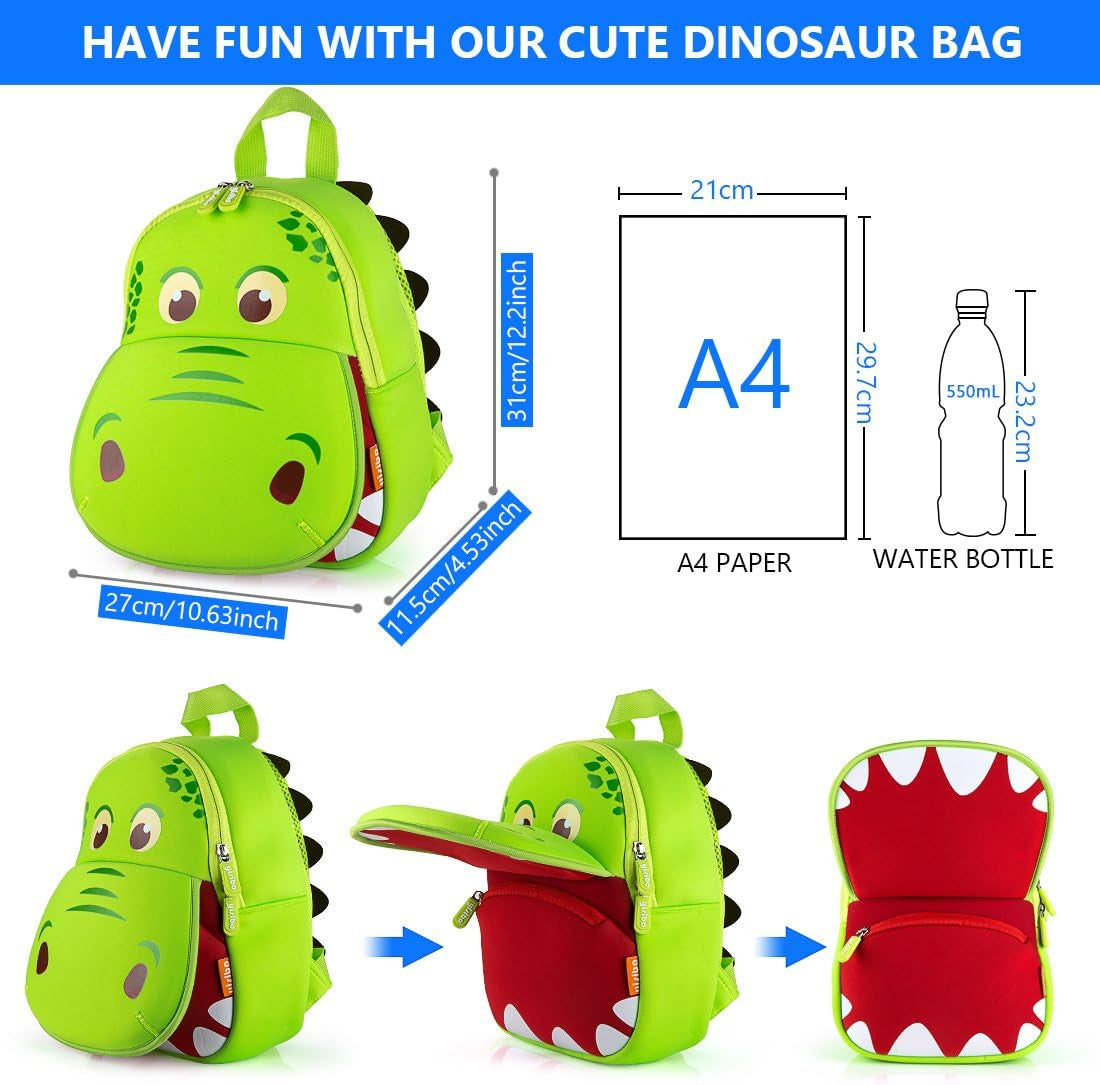 Dinosaur Hippo Kids Toddler Backpack for Boys Girls Lightweight Waterproof Preschool Travel Schoolbag for 2-7 Years