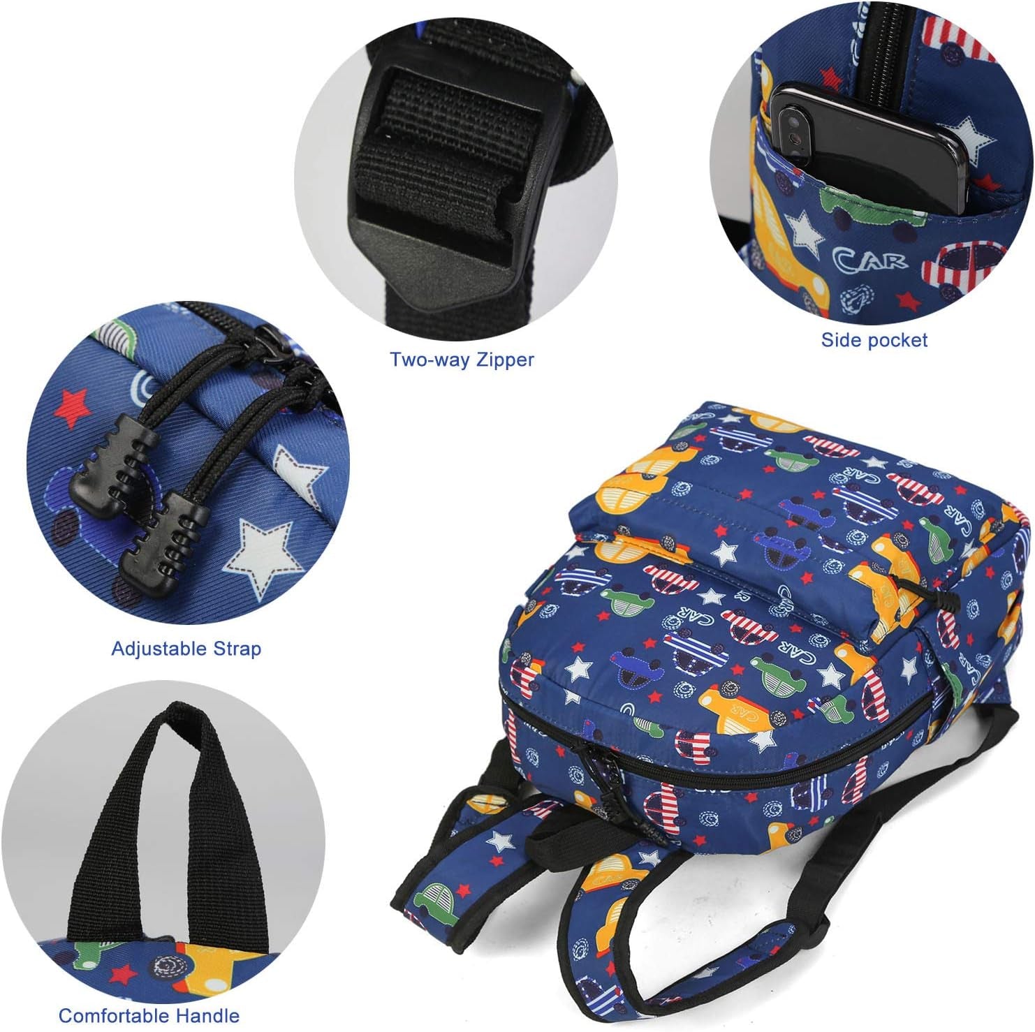 Children'S Cute Canvas Backpack Toddler Backpack (M, Blue Car)
