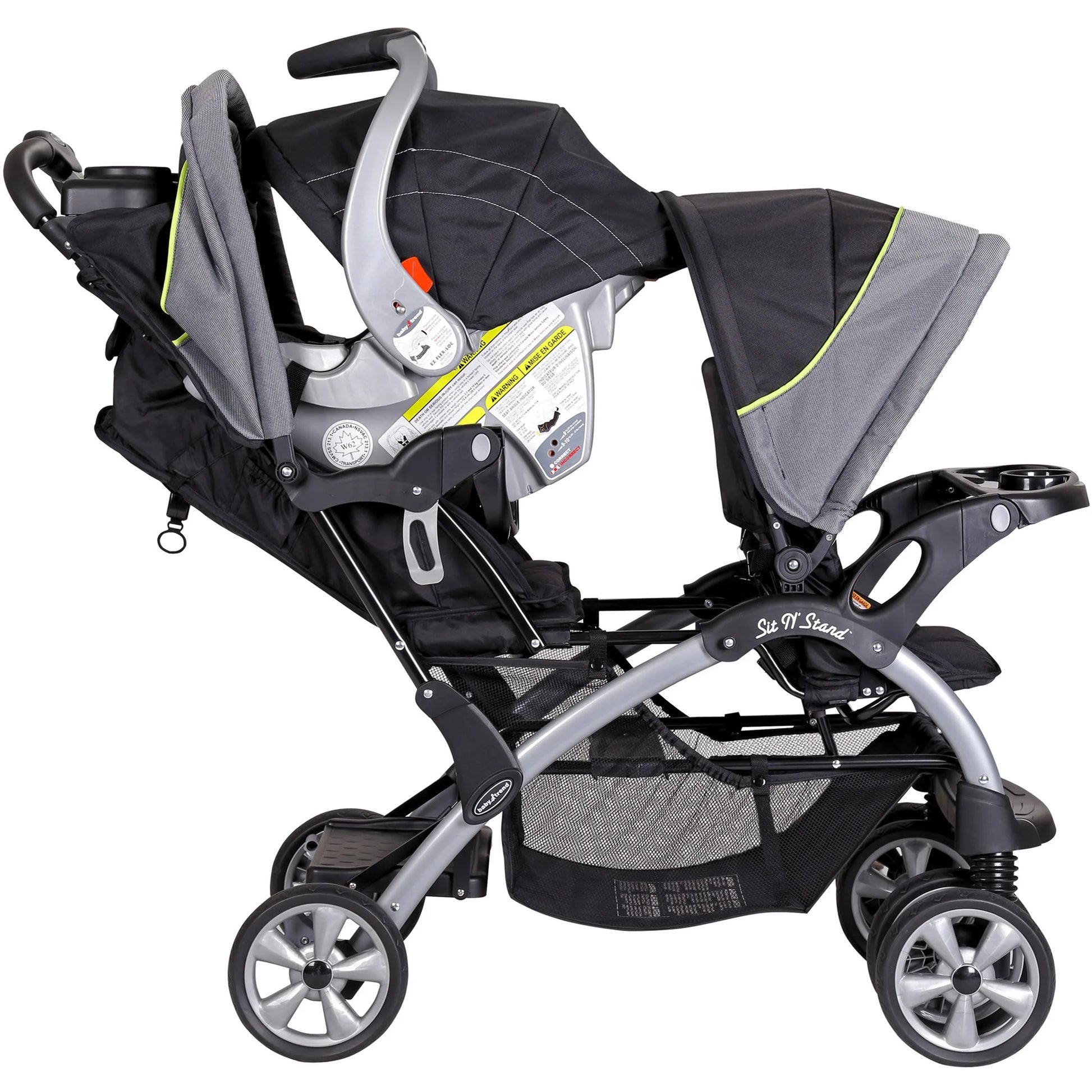 Sit N Stand Double Stroller , Solid Print Green