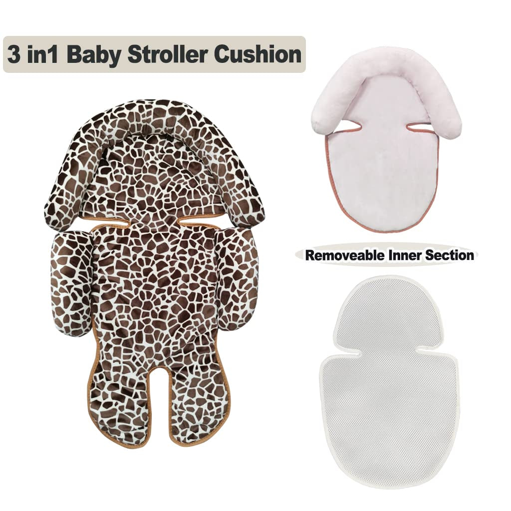 Baby Stroller Cushion, 3-In-1 Baby Head Neck Infant Car Seat Insert Soft Baby Stroller Liner Pram Head and Body Support Pillow for Newborn Perfect for Carseats, Strollers (Deer)
