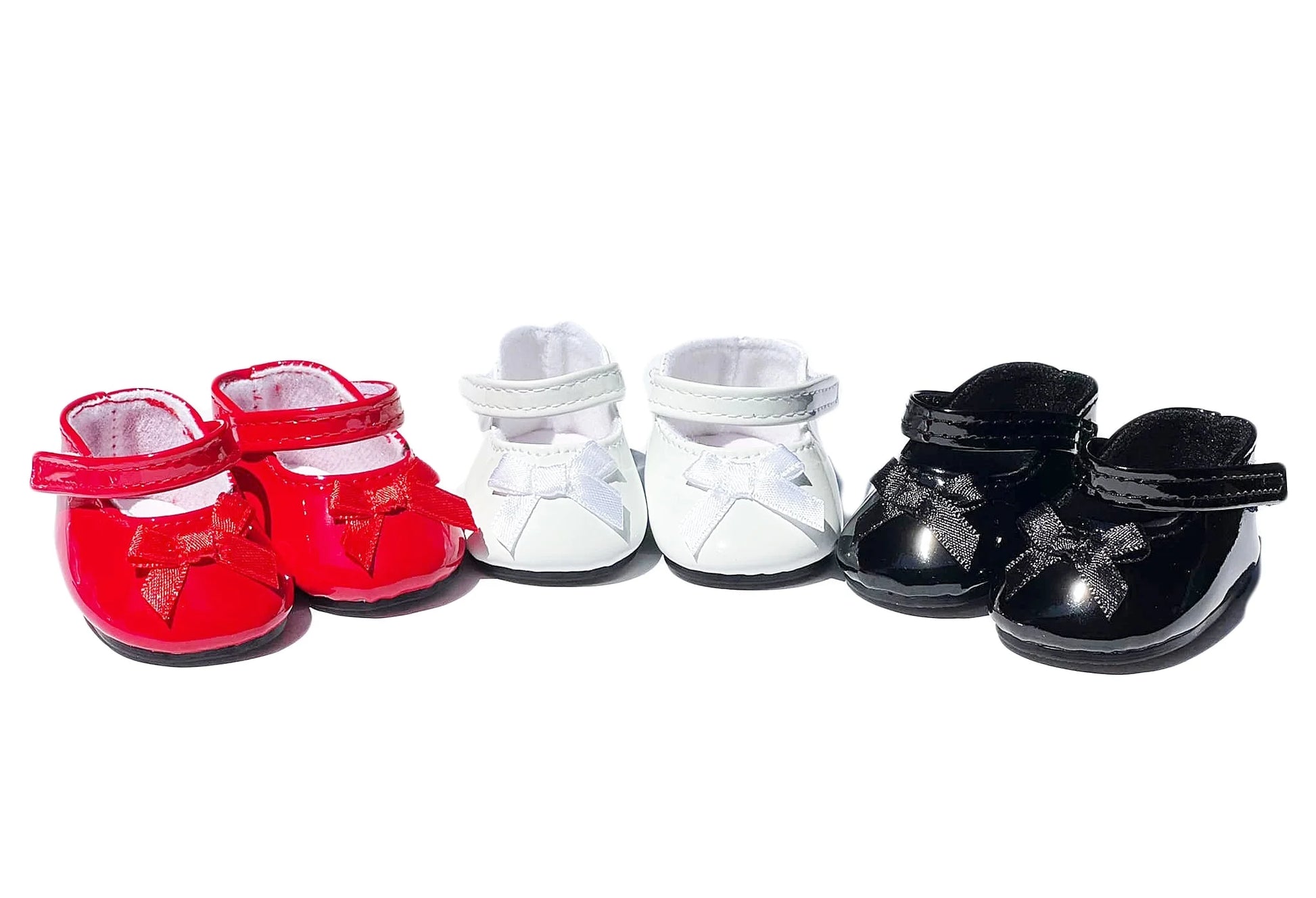 18 Inch Doll Shoes- 3 Pairs of Mary Jane Style Shoes- Fits 18 Inch Fashion Girl Dolls and 15 Inch Baby Dolls- Black, Red and White