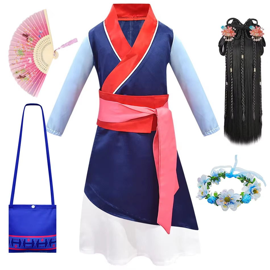 Mulan Cosplay Princess Dress Girls Hanfu Chinese Costume Children Halloween Apparel Kid Anime Role Play Birthday Carnival Outfit