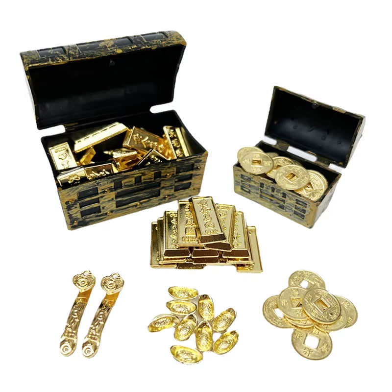 Doll House 1/2/10Pcs 1:12 Miniature Model Doll House Accessories Mini Ruyi Gold Ingot Gold Bar Copper Coin Model Decoration