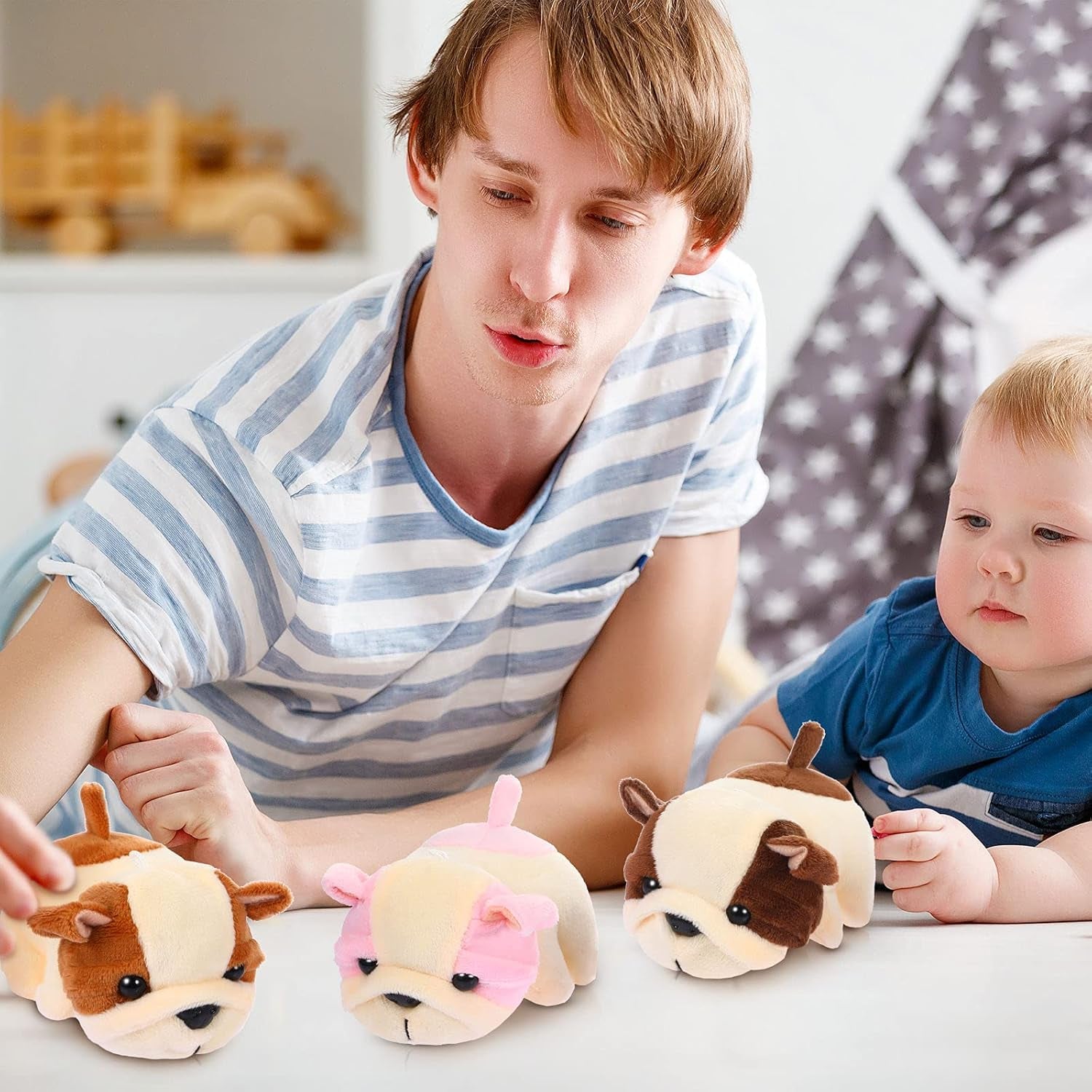 9 Pcs Mini Plush Dogs Bulk Puppy Stuffed Animals Small Cute Soft Puppies Toys Assorted for Easter Goodie Bag Fillers Baby Shower Birthday Party Favors Carnival Gift(Fluffy Puppy)